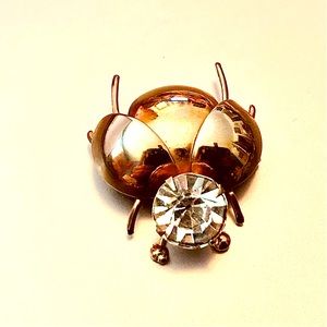 Vintage Gold Tone Metal Ladybug Brooch